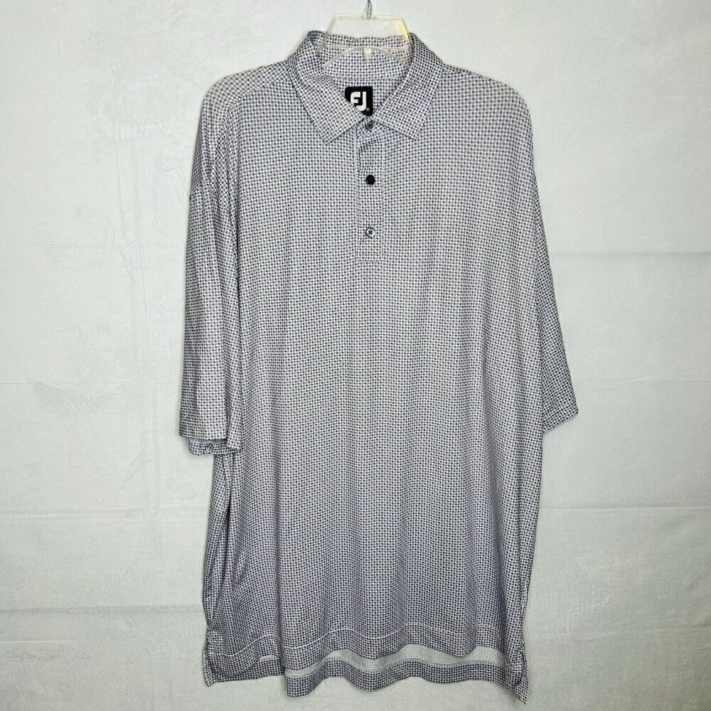 Footjoy Polo Shirt Men's Size XL White Blue Purple Geometric Print Jersey Golf